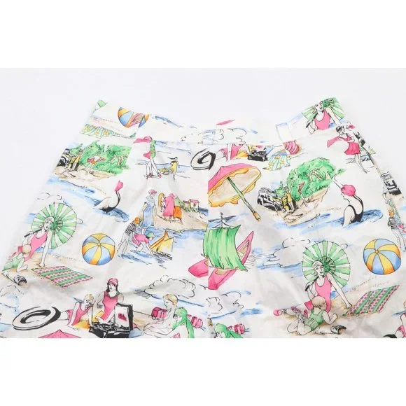 Vintage 90s Streetwear Womens 14 Pleated Beach Summer Bermuda Shorts Cotton USA